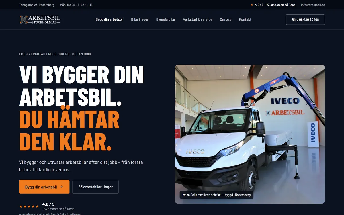 Arbetsbil Stockholm website