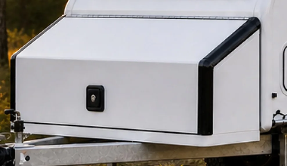 Sealed front storage box on the moulded nose of the shell