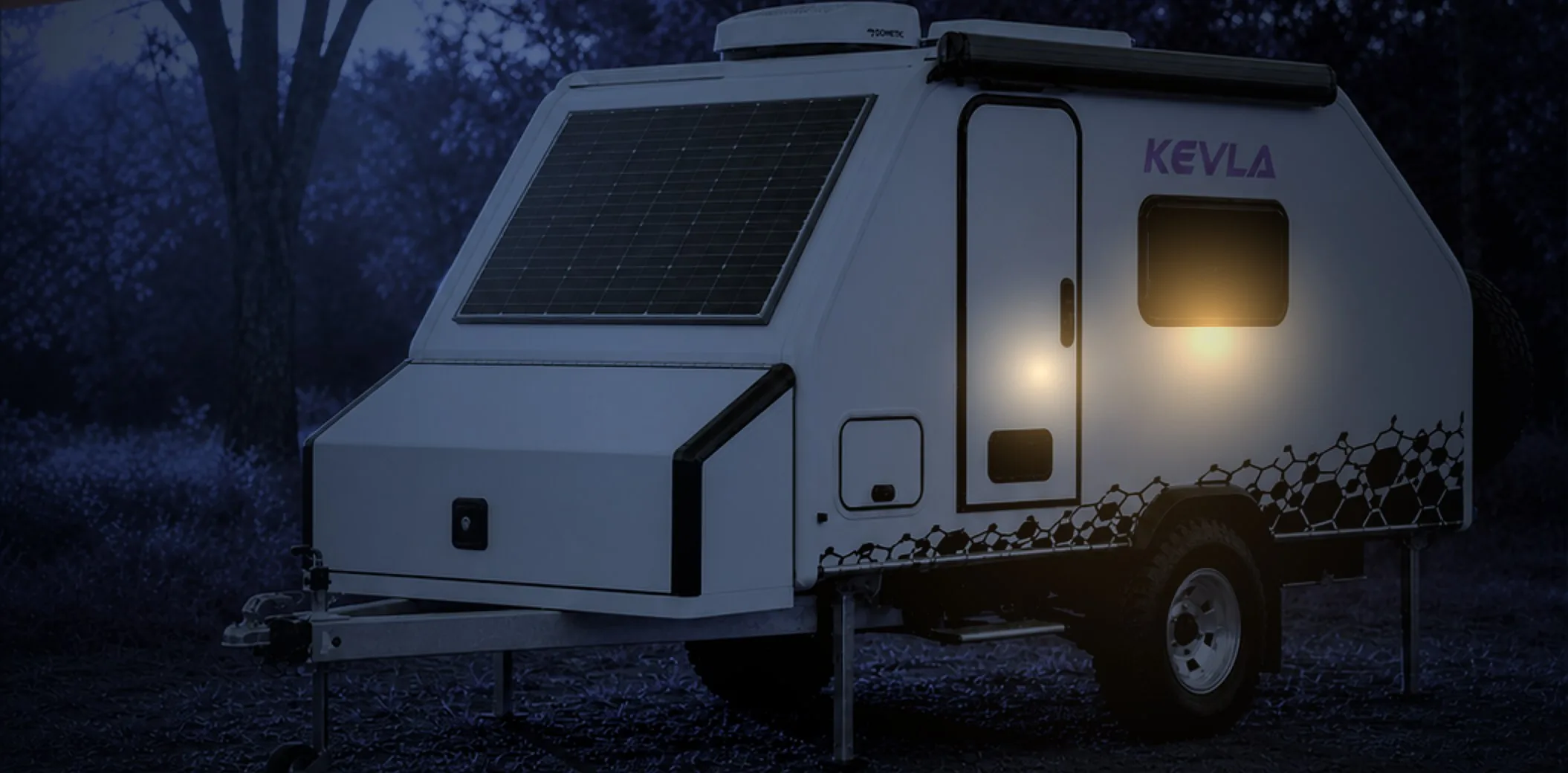 KEVLA CAMPA at a remote camp after dark